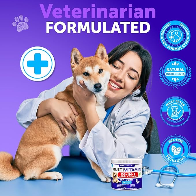 Dog Multivitamin Chewable with Glucosamine 26 in 1 - Dog Vitamins and Supplements - Senior & Puppy Multivitamin for Dogs - Pet Joint Support Health - Immunity, Mobility, Gut Skin - 120 Chews