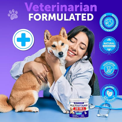 Dog Multivitamin Chewable with Glucosamine 26 in 1 - Dog Vitamins and Supplements - Senior & Puppy Multivitamin for Dogs - Pet Joint Support Health - Immunity, Mobility, Gut Skin - 120 Chews
