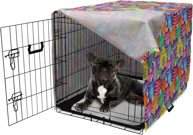 Ambesonne Christmas Dog Crate Cover, Colorful Christmas Balls Different Retro Patterns Holiday Celebration Theme Print, Easy to Use Pet Kennel Cover for Cats & Medium Dogs, 30 Inch, Purple Multicolor