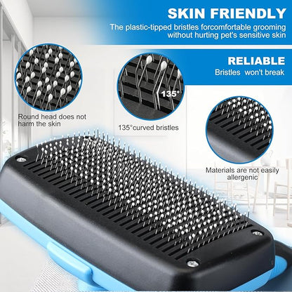 Dog and Cat Brush,Slicker Brush for Shedding Dogs and Cats,Suitable for Haired Pets,Grooming,Self-Cleaning,Perfect Retractable,Large(Blue)