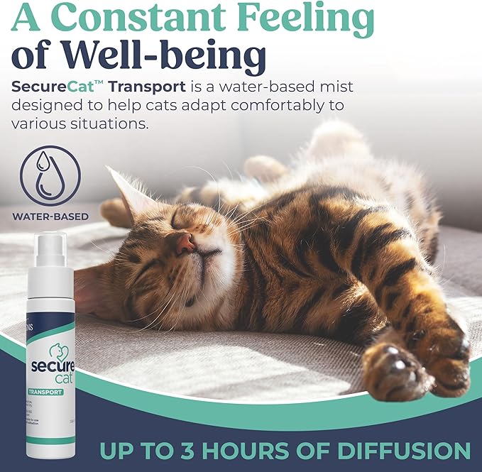 SecureCat Transport, Water Based Calming Travel Spray, Naturally Supports Calm and Well-Being, Naturally Relieving Anxiety and Stress