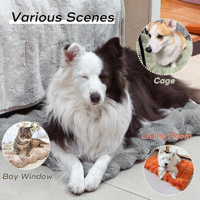 Dog Beds Mat Cute Cat Beds for Indoor Cats Faux Fur Pet Pad with Non-Slip Bottom Plush Kitten Bed for Carriers/Sofa Puppy Washable 27 x 20 Inch Large Grey