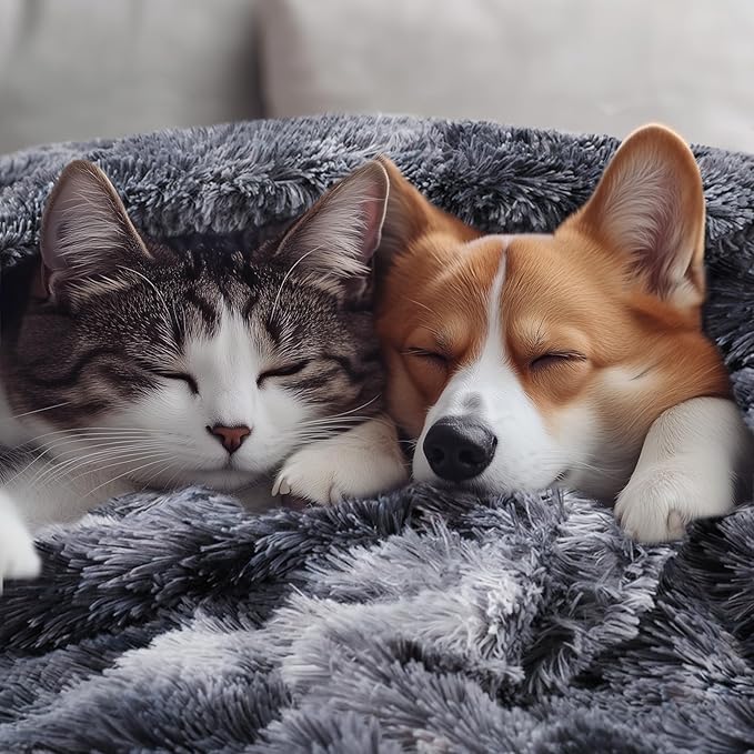 Luciphia Large Waterproof Dog Blanket Pet Washable Liquid Proof Furniture Protector Small Shaggy Plush Calming Long Faux Fur Bed Cover for Couch Cat Blankets for Kitten Doggy, Tie-dye Grey, 30" x 40"