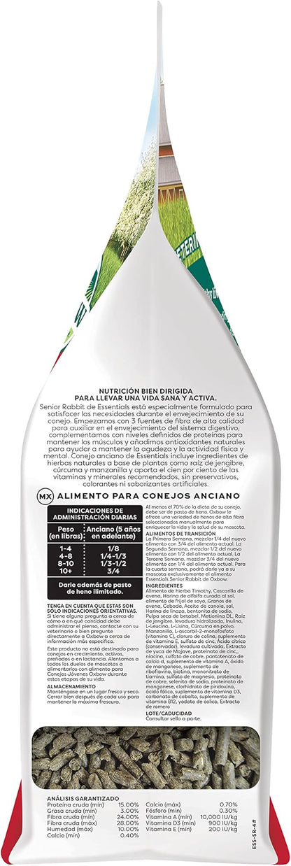 Oxbow Essentials Rabbit Food, Senior, Made with Oxbow Alfalfa for Rabbit, Vitamin & Mineral Rich Pet Pellets, Small Animal Pet Products, Bunny Food, Made in USA, High Fiber, 4 lb. Bag