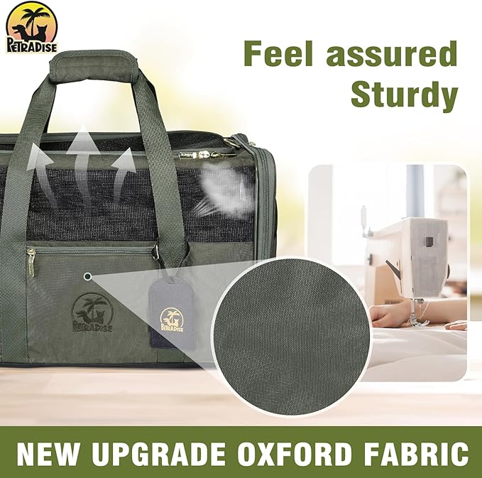 Luxury Pet Carrier for Dogs, Cats, Puppies - Airline TSA Approved, Durable Anti-Scratch Fabric, Soft-Sided, Consistent Airflow, Foldable Design, Cushion Pad, Travel (Olive Green, Medium)