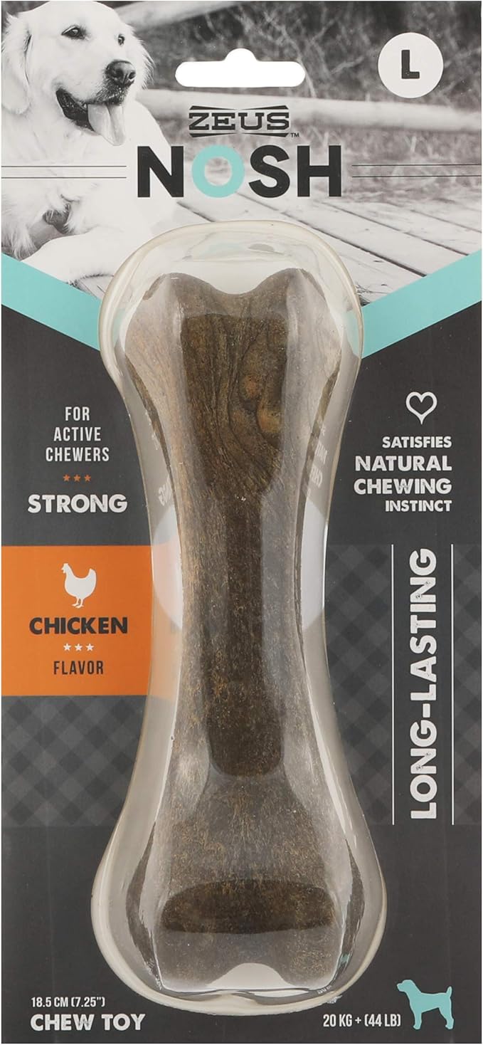 ZEUS Nosh Strong Dog Chew Bones, Dog Chew Toys for Aggressive Chewers, Long Lasting Chicken Flavor, Large