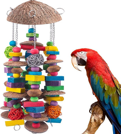 EBaokuup Large Bird Parrot Toys, Colorful Wooden Blocks Bird Chewing Toy Parrots Cage Bite Toy for Macaws Cokatoos African Grey and Large Medium Parrot Birds
