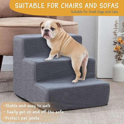 Dog Stairs for Small Dogs, Dog Steps for Couch and Bed, Non-Slip Bottom Pet Stairs for Small Dogs or Cats, Grey, 3 Steps