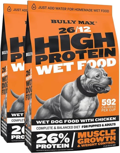 Bully Max Wet Dog Food - Instant Fresh Dehydrated High Protein Soft Puppy & Adult Dog Food with Chicken - Healthy Muscle Growth for Small & Large Breeds - 4 Dry Pounds (Makes 11 lbs. of Wet Food)