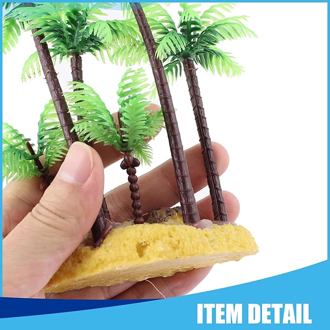 Aquarium Decoration,Plastic Palm Tree Plant for Aquarium Fish Tank,5.4Inch(Green/Brown)