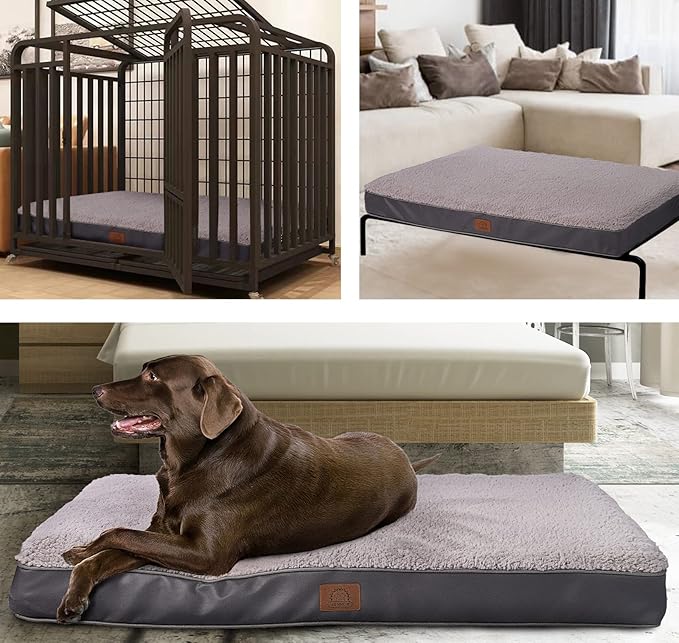 Extra Large Dog Bed Waterproof Dog Bed, Jumbo Orthopedic Dog Beds with Removable Washable Cover for Large Dogs, Pet Bed Mat Egg-Crate Foam, 3XL(47.5"X29"X4"), Grey