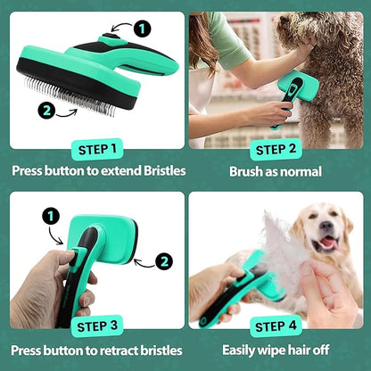 Dogs Self Cleaning Slicker Brush with Comb | Shedding & Grooming Tool | Gentle on Sensitive Skin | Removes Loose Fur, Undercoat, Mats | Suitable for Large, Medium, Small Breeds.