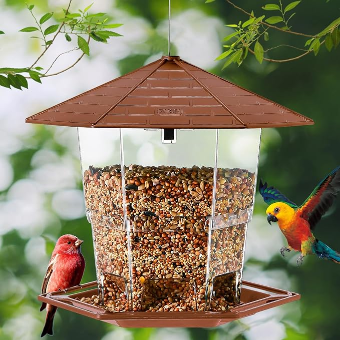 Bird Feeders for Outdoors Hanging Bird Feeder Wild Birds Seed, Brown 2 Pack