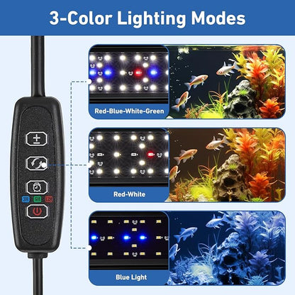 LED Aquarium Light for 18–24 Inch Fish Tanks – Timer with Auto On/Off, 10-Level Brightness, White/Blue/Red+White Modes, Extendable Brackets & Hanging Design (Rope Not Included) (18-24inch)