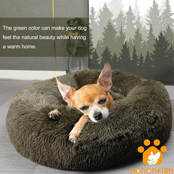 Small Dog Bed Calming Dogs Bed for Small Dogs Anti-Anxiety Puppy Bed Machine Washable Fluffy Luxury Anti-Slip Waterproof Mute Base Warming Cozy Soft Pet Round Bed