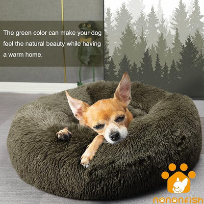 Small Dog Bed Calming Dogs Bed for Small Dogs Anti-Anxiety Puppy Bed Machine Washable Fluffy Luxury Anti-Slip Waterproof Mute Base Warming Cozy Soft Pet Round Bed