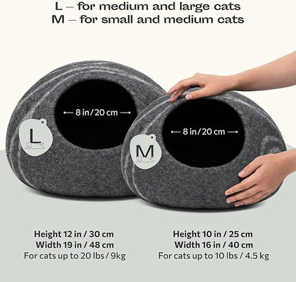 MEOWFIA Cat Cave  Premium Felt Cat Bed for Indoor Cats, Handmade 100% Merino Wool (Large, Dark Grey)
