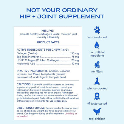 Native Pet Hip & Joint Supplement for Dogs - Advanced Dog Joint & Arthritis Supplement - Helps Maintain Healthy Cartilage, Joint Flexibility, Lubrication, & Function - with ESM & Collagen - 120 Chews