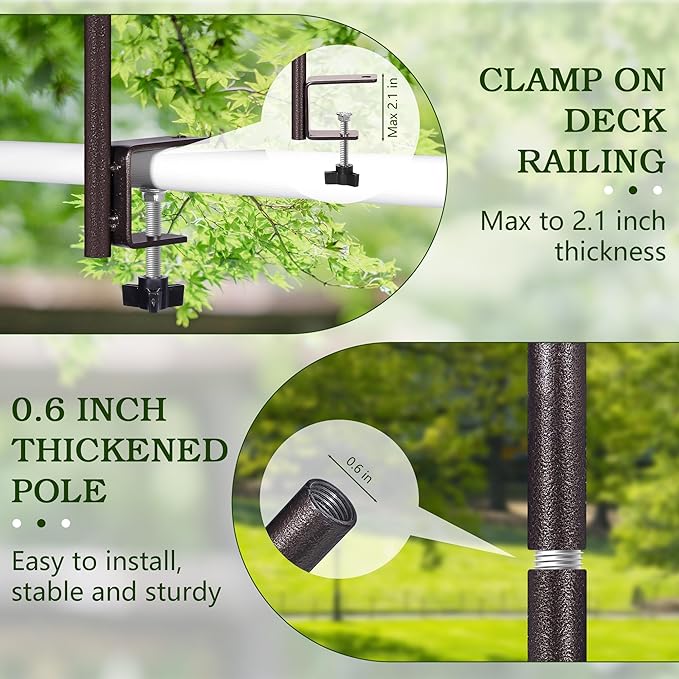 Deck Bird Feeder Pole Porch Multi-Hooks Hanging Kit for Outside with Two Adjustable Branches, Water Bowl, Bird Feeder Planter Hanger