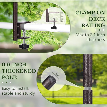 Deck Bird Feeder Pole Porch Multi-Hooks Hanging Kit for Outside with Two Adjustable Branches, Water Bowl, Bird Feeder Planter Hanger
