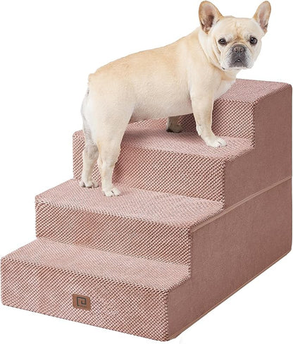 EHEYCIGA Dog Stairs for Bed 20”H, 4-Step Extra Wide Dog Steps for High Bed, Pet Steps for Small Dogs and Cats, Non-Slip Balanced Dog Indoor Ramp, Pink