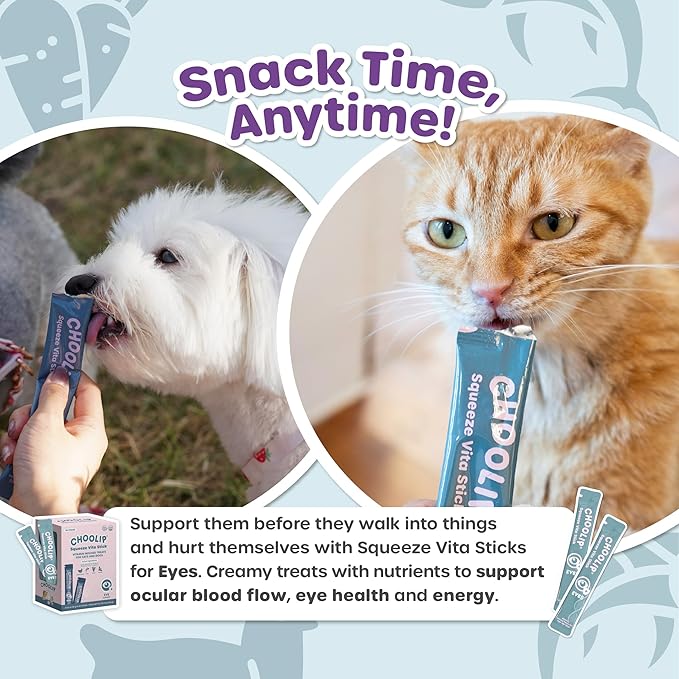 Squeeze Vita Stick Lickable Cat and Dog Treats – 49-Count Eye Support Sticks with Multivitamins, Soft Squeezable Paste for All Life Stages, Supporting Eye Health