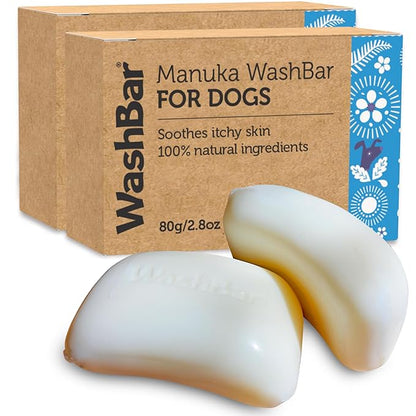 Dog Shampoo Bar Soap for Itchy Skin Relief - Twin Pack - Concentrated Dog Soap for Sensitive Skin with Natural Manuka and Neem Oil to Ease Allergies and Itching