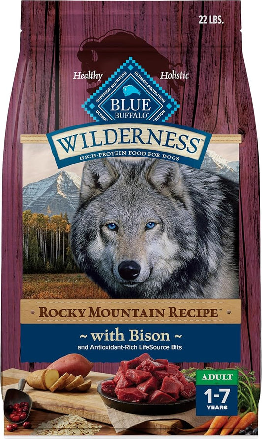 Blue Buffalo Wilderness Rocky Mountain Recipe High-Protein Adult Dry Dog Food, Made in The USA with Natural Ingredients Plus Wholesome Grains, Bison, 22-lb. Bag
