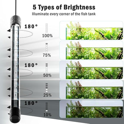 AQQA Submersible Aquarium Lights，Colorful Led RGB Fish Tank Light,Dual Controller with Timer,13 Colors,5 Brightness,Sunrise and Sunset Mode for Freshwater Saltwater (9W)