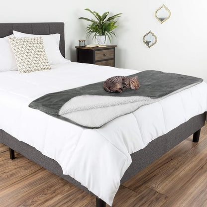 Waterproof Pet Blanket Collection Reversible Throw Protects Couch, Car, Bed from Spills, Stains, or Fur  Dog and Cat Blankets by PETMAKER Dark Gray Large