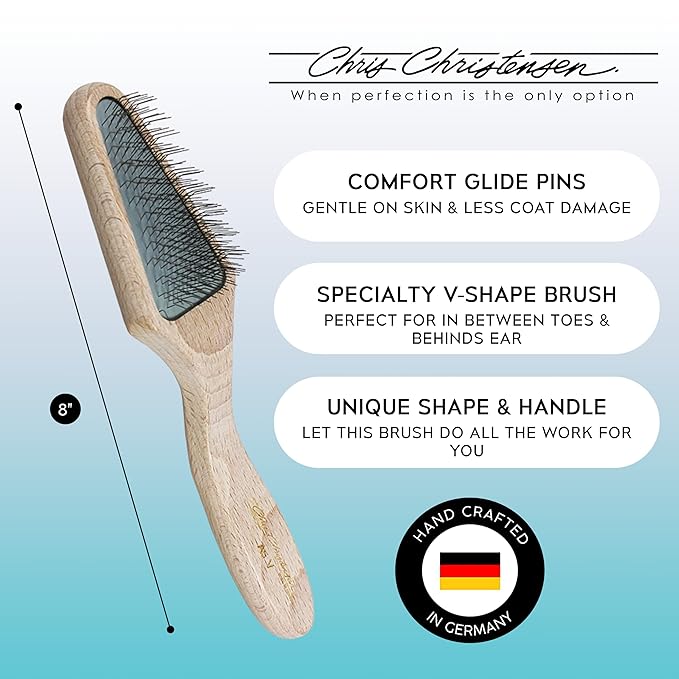 Chris Christensen Dog Brush, Mark V Triangle Slicker Brush, Groom Like a Professional, Stainless Steel Pins, Lightweight Beech Wood Body, Ground and Polished Tips