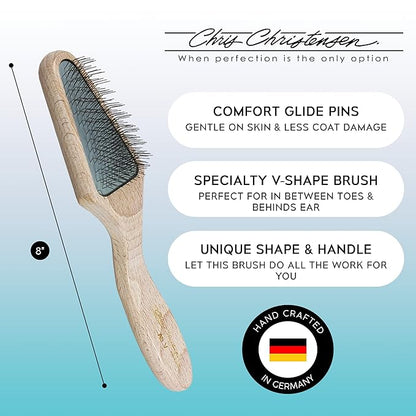 Chris Christensen Dog Brush, Mark V Triangle Slicker Brush, Groom Like a Professional, Stainless Steel Pins, Lightweight Beech Wood Body, Ground and Polished Tips