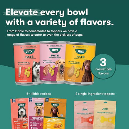 Jinx Premium Wet Dog Food Cans - Salmon Pate - Grain-Free Canned Dog Food Pate & Topper with Real Ingredients & No Fillers - All Life Stages, Breeds & Sizes - 12-Pack, 13 Oz