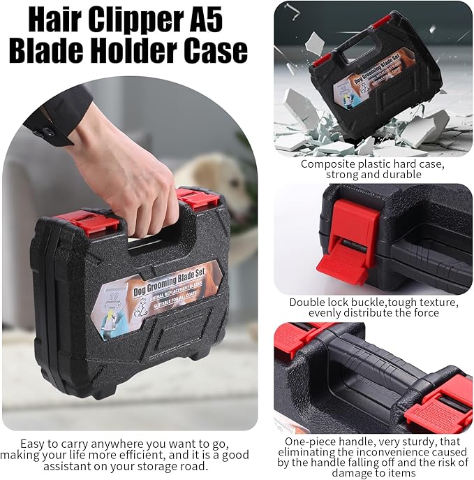 6 Packs Detachable Dog Grooming Steel Blades with Blade case Holder,Compatible with Andis,Oster A5,Wahl KM-10 Series,Cutting Length 1/100" to 1/2"(10+40+7FC+5FC+4FC+3-3/4FC-black)