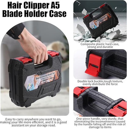 6 Packs Detachable Dog Grooming Steel Blades with Blade case Holder,Compatible with Andis,Oster A5,Wahl KM-10 Series,Cutting Length 1/100" to 1/2"(10+40+7FC+5FC+4FC+3-3/4FC-black)