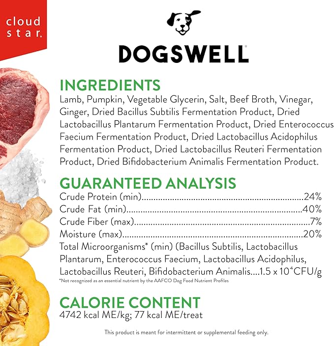 DOGSWELL Gut Health Meaty Jerky Dog Treats, Lamb, 10 oz. Pouch