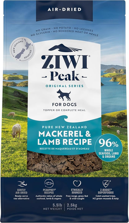 ZIWI Peak Air-Dried Dog Food  Mackerel & Lamb - All Natural, High Protein, Grain Free, Limited Ingredient w/ Superfoods (88oz)