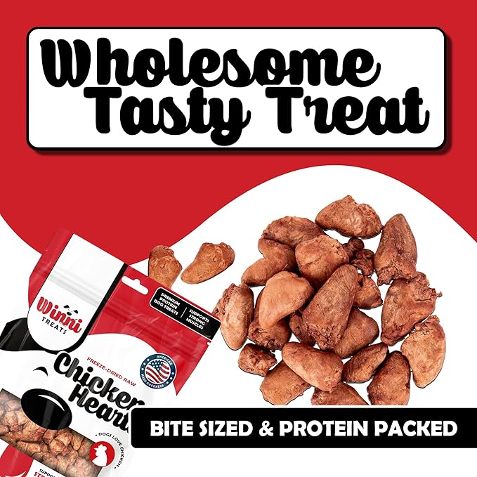 Freeze Dried Chicken Hearts for Dogs - Limited Ingredient Preservative Free High Protein Dog Treats - Raw Single Ingredient Treats for Pets - 3.75oz Bag