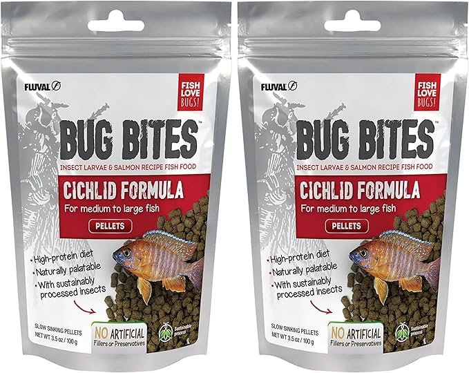 Fluval Bug Bites Cichlid Fish Food, Pellets for Medium to Large Sized Fish, 3.53 oz., A6581 (Pack of 2)