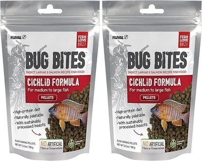 Fluval Bug Bites Cichlid Fish Food, Pellets for Medium to Large Sized Fish, 3.53 oz., A6581 (Pack of 2)