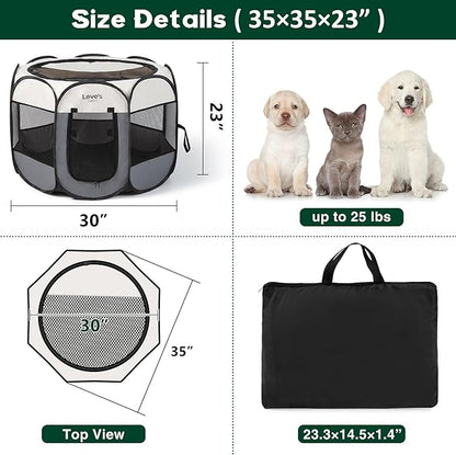 Love's cabin Pet Puppy Dog Playpen, Medium Dog Tent Crates Cage Indoor/Outdoor, Portable Playpen for Cat, Foldable Pop Up Dog Kennel Playpen with Carring Case, Removable Zipper Top, Grey