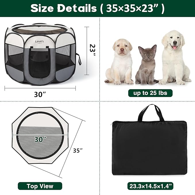 Love's cabin Pet Puppy Dog Playpen, Medium Dog Tent Crates Cage Indoor/Outdoor, Portable Playpen for Cat, Foldable Pop Up Dog Kennel Playpen with Carring Case, Removable Zipper Top, Grey