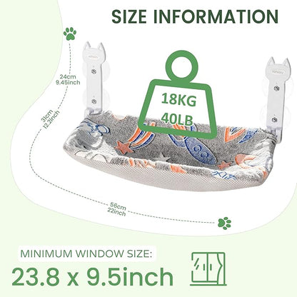 2 Pack Cat Window Perch, Glow in The Dark Foldable Cat Hammock with Sunken Design & Removable Soft Cover, Breathable Cordless Window Bed for Resting Indoor Kitten (Shallow Perch, 2 Pack - M)