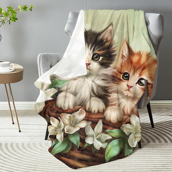 Lovely Cat Throw Blanket - Soft Plush Flannel Blanket, Lightweight, Comfy, Warm, Fuzzy, Anti-Pilling for Sofa, Bedroom, Bed, Outdoor Blanket for Men Boy 50in×60in