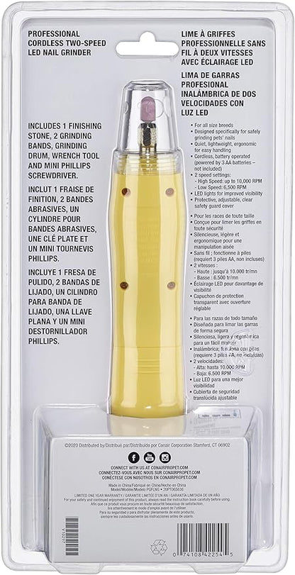 CONAIRPROPET Dog & cat Nail Grinder Cordless for Professional Grooming at-Home with LED Lights and Attachments Included