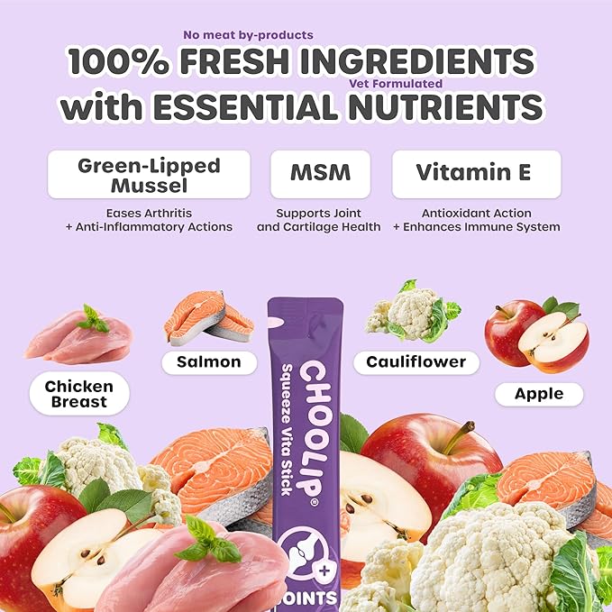 Choolip 2-Pack | Squeeze Vita Stick Lickable Treats for Dogs & Cats. 7 Joint Support Sticks with Essential multivitamins. Soft and Tasty Paste for All Life Stages, Supporting Joints Health