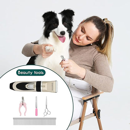 Dog Shaver Clippers Low Noise Dog Grooming Kit USB Rechargeable Pet Hair Clipper Trimmers,Shaver Suitable for Small and Large Dogs Cats Animals (Gold)