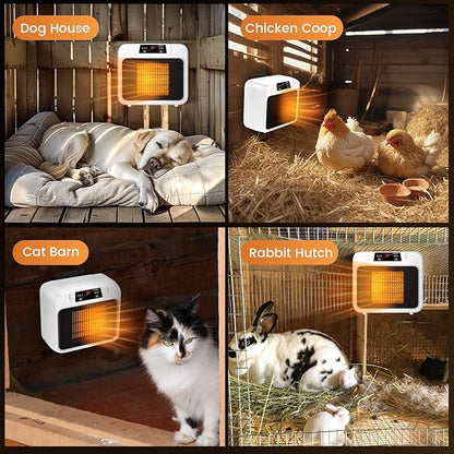600W Dog House Heater, Pet Heater w Time Setting (2 4 8 H) Dog Heater for Outside Winter, 300/600W 2 Mode Electric Heater Indoor Outside for Livestock Kennel Heater Cat Cage Coop Winter