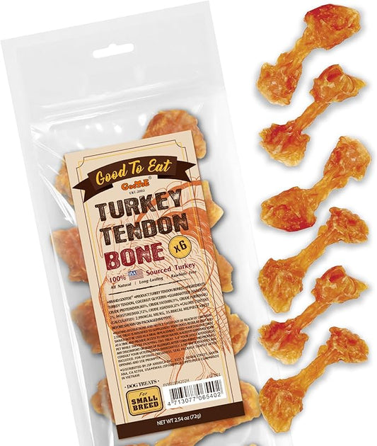 Gootoe Turkey Tendon Dog Treats, Bone (S) 6 Pieces per Pack, 100% USA Sourced Turkey, Natural Snack, Premium Puppy Chews, Hypoallergenic, Reseal Value Bags, Sizes for Small Dogs
