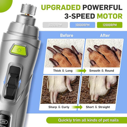 Dog Nail Grinder Super Quiet Dog Nail Trimmers 3 Grinding Wheels 3 Speed Rechargeable Pet Nail Grinder LED Display Dog Nail Clippers Kit for Large Medium Small Dogs Cats Dog Nail File Toenail Clippers